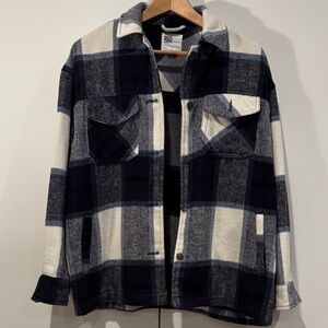 RSQ Over-Sized Navy and White Plaid Flannel Jacket